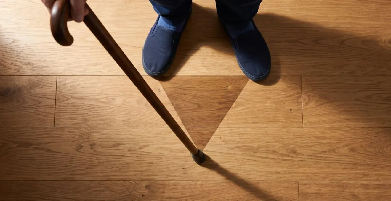 Schéma visuel montrant le triangle de stabilité créé en tenant la canne du côté opposé à la douleur