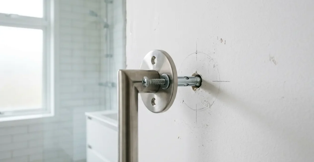 Installation professionnelle d'une barre d'appui sur cloison en placoplâtre avec cheville à expansion Molly