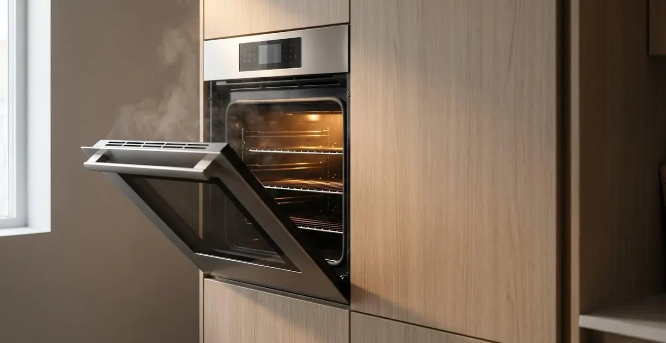 Four encastré à mi-hauteur dans une colonne de cuisine, accessible sans se pencher