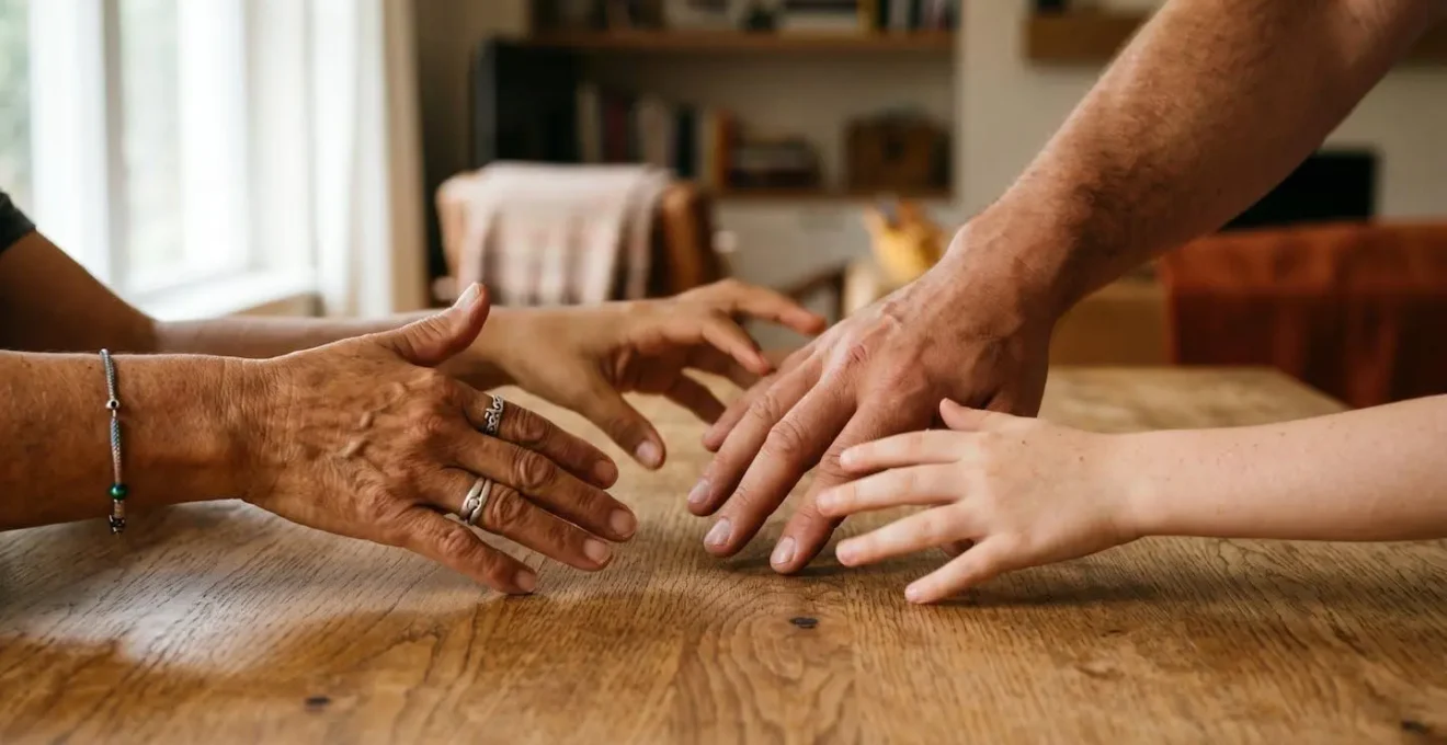 Scène évoquant le jeu social et l'interaction humaine autour d'une table, sans cartes visibles ni texte