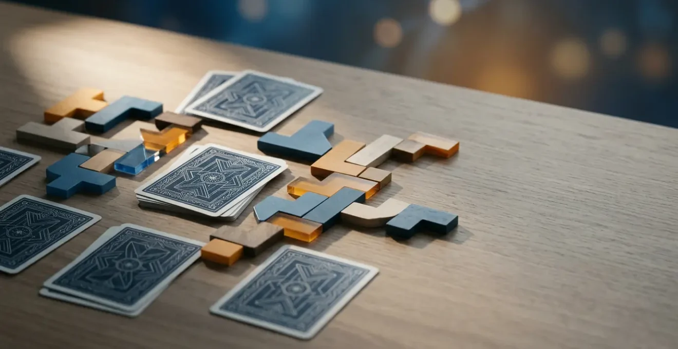 Composition symbolique évoquant la stimulation cognitive par le jeu, sans texte ni interface visible