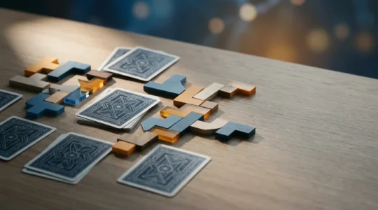 Composition symbolique évoquant la stimulation cognitive par le jeu, sans texte ni interface visible