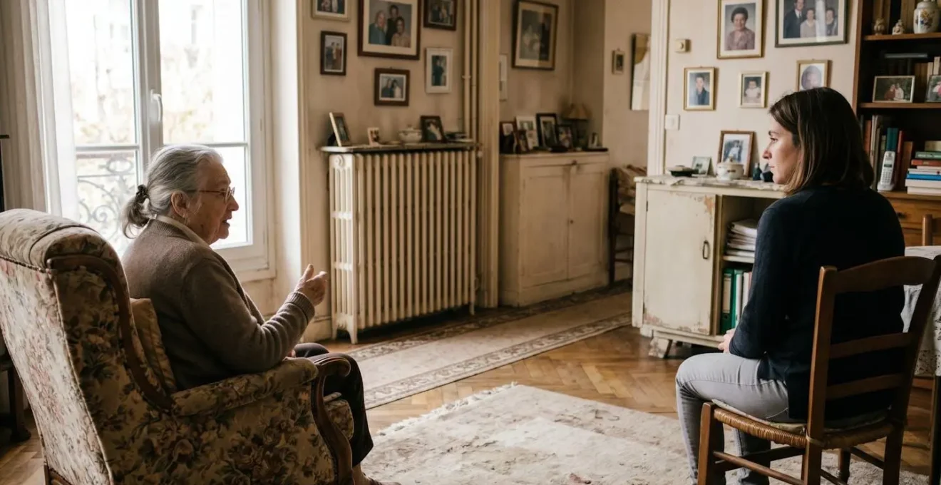 Visite de convivialité à domicile auprès d'une personne âgée pour rompre l'isolement social