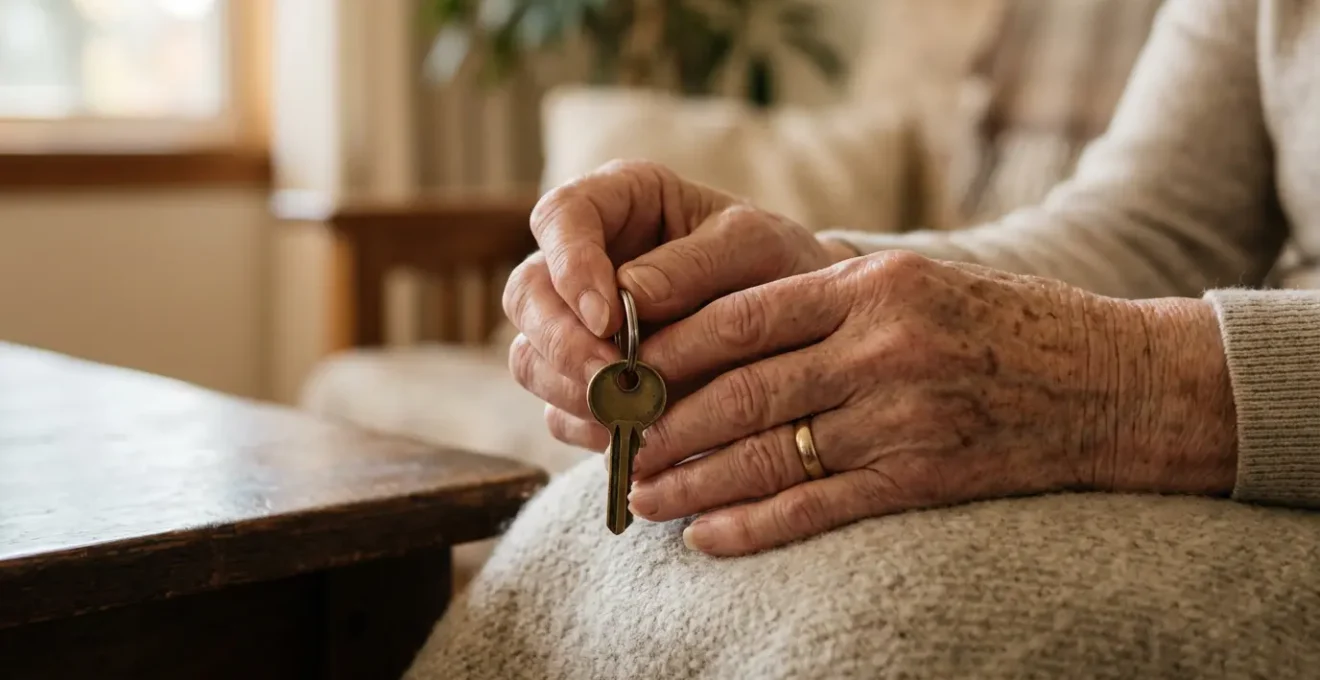 Gros plan sur des mains âgées tenant délicatement un objet familier dans une lumière naturelle douce, évoquant la fragilité de la mémoire
