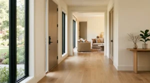 Intérieur d'une maison moderne et chaleureuse aménagée pour l'accessibilité en fauteuil roulant