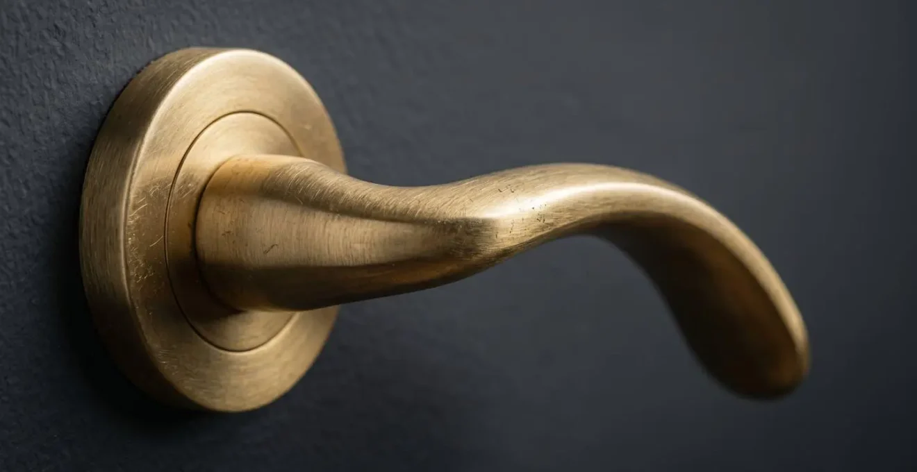 Gros plan sur une poignée de porte à levier ergonomique au design contemporain en finition brossée