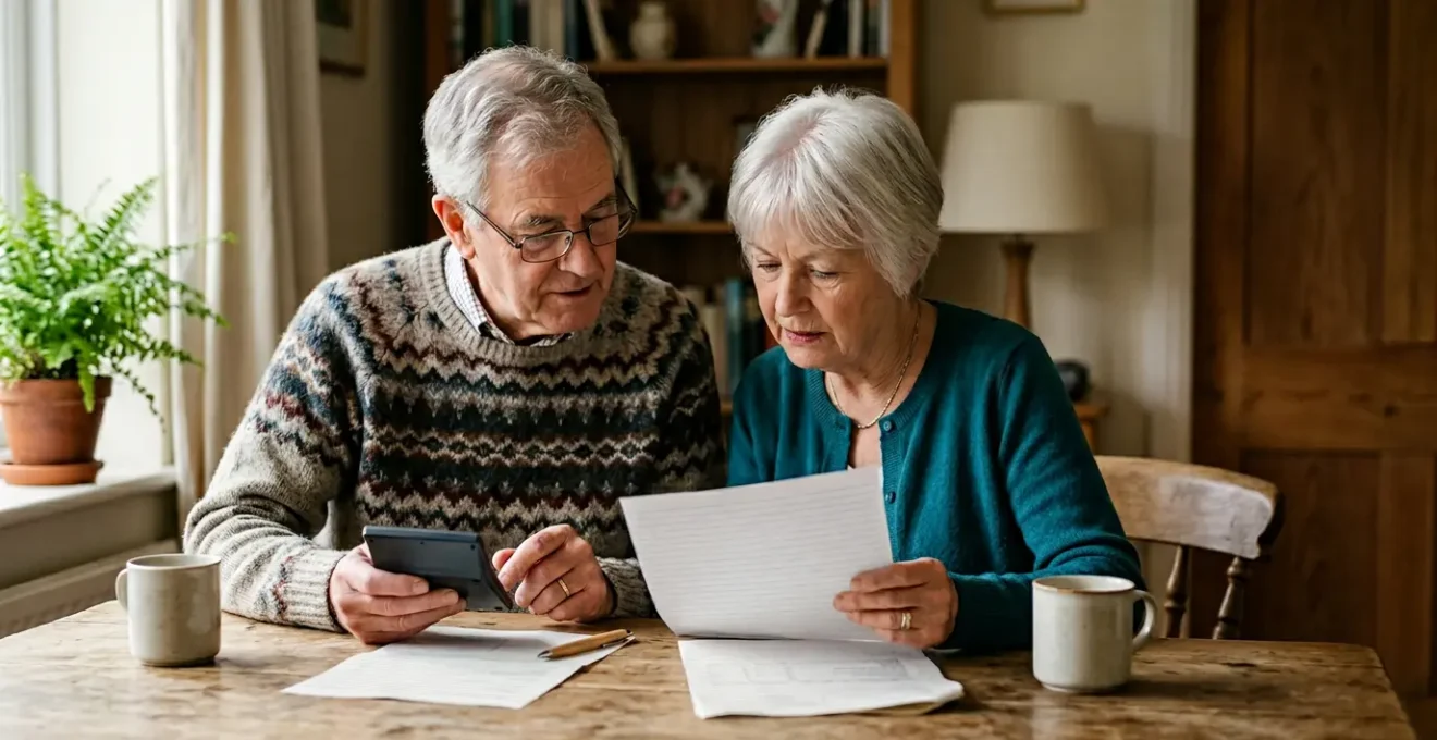 Couple de seniors consultant des documents financiers pour planifier leur maintien à domicile